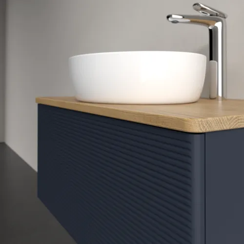 Bild von VILLEROY BOCH Antao Waschbeckenunterschrank, mit Beleuchtung, 1 Auszug, 800 x 360 x 500 mm, Front mit Struktur, Midnight Blue Matt Lacquer / Honey Oak #L30151HG