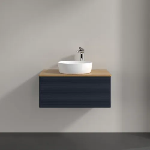 Bild von VILLEROY BOCH Antao Waschbeckenunterschrank, mit Beleuchtung, 1 Auszug, 800 x 360 x 500 mm, Front mit Struktur, Midnight Blue Matt Lacquer / Honey Oak #L30151HG