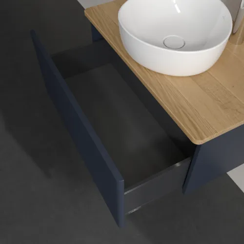 Bild von VILLEROY BOCH Antao Waschbeckenunterschrank, mit Beleuchtung, 1 Auszug, 800 x 360 x 500 mm, Front mit Struktur, Midnight Blue Matt Lacquer / Honey Oak #L30151HG