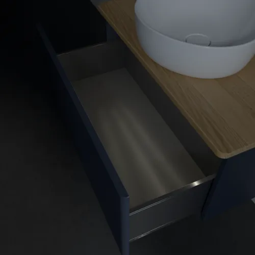 Bild von VILLEROY BOCH Antao Waschbeckenunterschrank, mit Beleuchtung, 1 Auszug, 800 x 360 x 500 mm, Front mit Struktur, Midnight Blue Matt Lacquer / Honey Oak #L30151HG
