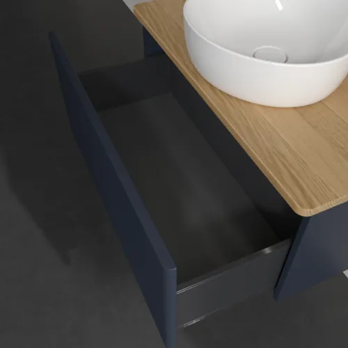 Bild von VILLEROY BOCH Antao Waschbeckenunterschrank, mit Beleuchtung, 1 Auszug, 800 x 360 x 500 mm, Front mit Struktur, Midnight Blue Matt Lacquer / Honey Oak #L30151HG