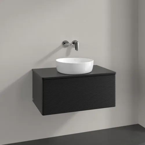 Bild von VILLEROY BOCH Antao Waschbeckenunterschrank, mit Beleuchtung, 1 Auszug, 800 x 360 x 500 mm, Front mit Struktur, Black Matt Lacquer / Black Matt Lacquer #L30150PD
