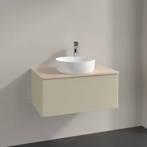 Obrázek VILLEROY BOCH Antao Vanity unit, with lighting, 1 pull-out compartment, 800 x 360 x 500 mm, Front with grain texture, Silk Grey Matt Lacquer / Botticino #L30153HJ
