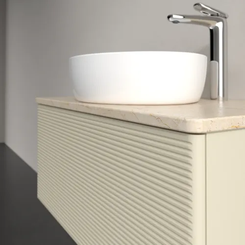 Obrázek VILLEROY BOCH Antao Vanity unit, with lighting, 1 pull-out compartment, 800 x 360 x 500 mm, Front with grain texture, Silk Grey Matt Lacquer / Botticino #L30153HJ