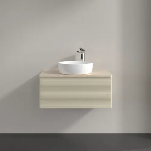 Obrázek VILLEROY BOCH Antao Vanity unit, with lighting, 1 pull-out compartment, 800 x 360 x 500 mm, Front with grain texture, Silk Grey Matt Lacquer / Botticino #L30153HJ