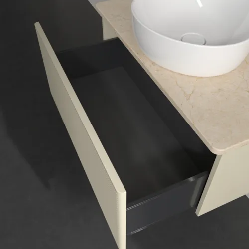 Obrázek VILLEROY BOCH Antao Vanity unit, with lighting, 1 pull-out compartment, 800 x 360 x 500 mm, Front with grain texture, Silk Grey Matt Lacquer / Botticino #L30153HJ
