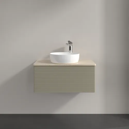 Bild von VILLEROY BOCH Antao Waschbeckenunterschrank, mit Beleuchtung, 1 Auszug, 800 x 360 x 500 mm, Front mit Struktur, Stone Grey Matt Lacquer / Botticino #L30153HK
