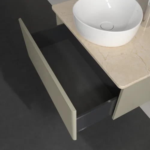Bild von VILLEROY BOCH Antao Waschbeckenunterschrank, mit Beleuchtung, 1 Auszug, 800 x 360 x 500 mm, Front mit Struktur, Stone Grey Matt Lacquer / Botticino #L30153HK