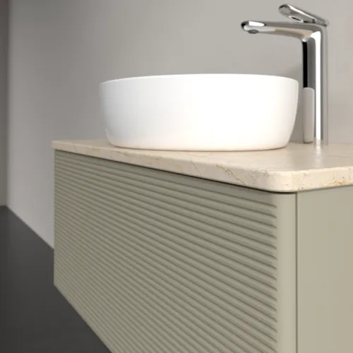 Bild von VILLEROY BOCH Antao Waschbeckenunterschrank, mit Beleuchtung, 1 Auszug, 800 x 360 x 500 mm, Front mit Struktur, Stone Grey Matt Lacquer / Botticino #L30153HK