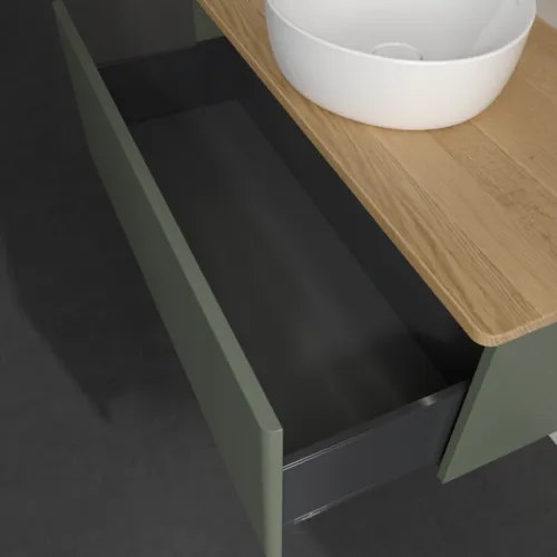 Obrázek VILLEROY BOCH Antao Vanity unit, with lighting, 1 pull-out compartment, 1000 x 360 x 500 mm, Front without structure, Leaf Green Matt Lacquer / Honey Oak #L31011HL