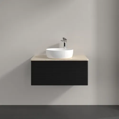 Bild von VILLEROY BOCH Antao Waschbeckenunterschrank, mit Beleuchtung, 1 Auszug, 800 x 360 x 500 mm, Front mit Struktur, Black Matt Lacquer / Botticino #L30153PD