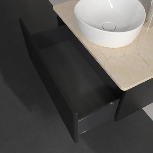 Bild von VILLEROY BOCH Antao Waschbeckenunterschrank, mit Beleuchtung, 1 Auszug, 800 x 360 x 500 mm, Front mit Struktur, Black Matt Lacquer / Botticino #L30153PD