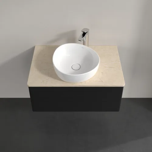 Bild von VILLEROY BOCH Antao Waschbeckenunterschrank, mit Beleuchtung, 1 Auszug, 800 x 360 x 500 mm, Front mit Struktur, Black Matt Lacquer / Botticino #L30153PD