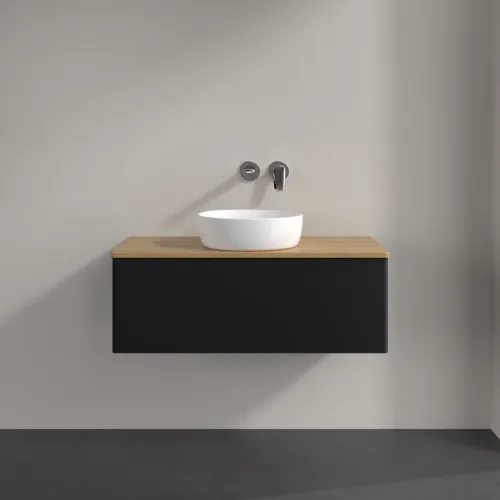 Bild von VILLEROY BOCH Antao Waschbeckenunterschrank, mit Beleuchtung, 1 Auszug, 1000 x 360 x 500 mm, Front ohne Struktur, Black Matt Lacquer / Honey Oak #L31011PD