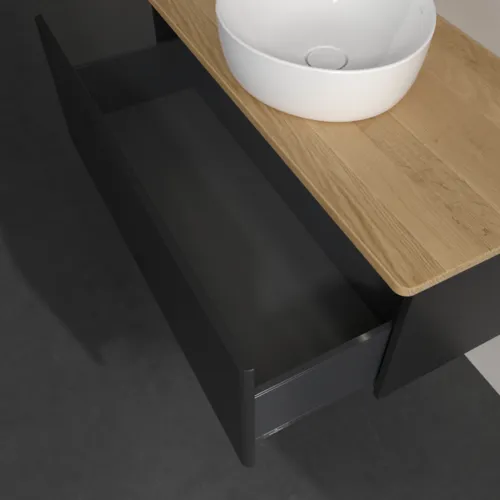 Bild von VILLEROY BOCH Antao Waschbeckenunterschrank, mit Beleuchtung, 1 Auszug, 1000 x 360 x 500 mm, Front ohne Struktur, Black Matt Lacquer / Honey Oak #L31011PD