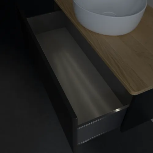 Bild von VILLEROY BOCH Antao Waschbeckenunterschrank, mit Beleuchtung, 1 Auszug, 1000 x 360 x 500 mm, Front ohne Struktur, Black Matt Lacquer / Honey Oak #L31011PD
