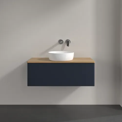 Bild von VILLEROY BOCH Antao Waschbeckenunterschrank, mit Beleuchtung, 1 Auszug, 1000 x 360 x 500 mm, Front ohne Struktur, Midnight Blue Matt Lacquer / Honey Oak #L31011HG