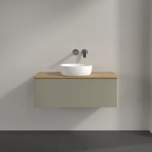 Bild von VILLEROY BOCH Antao Waschbeckenunterschrank, mit Beleuchtung, 1 Auszug, 1000 x 360 x 500 mm, Front ohne Struktur, Stone Grey Matt Lacquer / Honey Oak #L31011HK