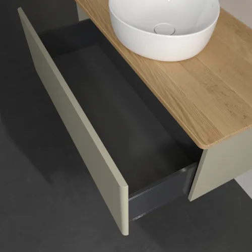 Bild von VILLEROY BOCH Antao Waschbeckenunterschrank, mit Beleuchtung, 1 Auszug, 1000 x 360 x 500 mm, Front ohne Struktur, Stone Grey Matt Lacquer / Honey Oak #L31011HK