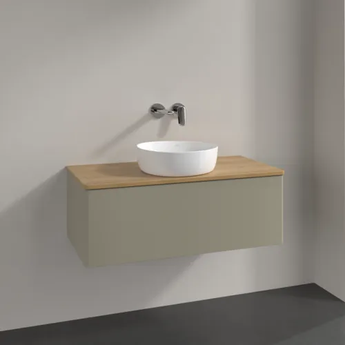 Bild von VILLEROY BOCH Antao Waschbeckenunterschrank, mit Beleuchtung, 1 Auszug, 1000 x 360 x 500 mm, Front ohne Struktur, Stone Grey Matt Lacquer / Honey Oak #L31011HK