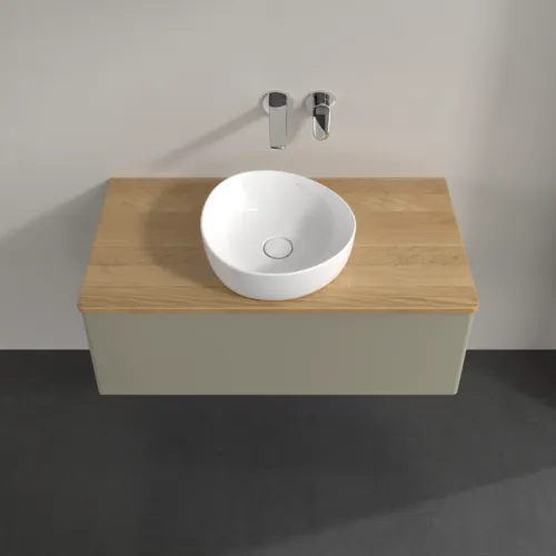 Bild von VILLEROY BOCH Antao Waschbeckenunterschrank, mit Beleuchtung, 1 Auszug, 1000 x 360 x 500 mm, Front ohne Struktur, Stone Grey Matt Lacquer / Honey Oak #L31011HK