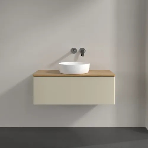 Bild von VILLEROY BOCH Antao Waschbeckenunterschrank, mit Beleuchtung, 1 Auszug, 1000 x 360 x 500 mm, Front ohne Struktur, Silk Grey Matt Lacquer / Honey Oak #L31011HJ