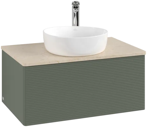 Obrázek VILLEROY BOCH Antao Vanity unit, with lighting, 1 pull-out compartment, 800 x 360 x 500 mm, Front with grain texture, Leaf Green Matt Lacquer / Botticino #L30153HL