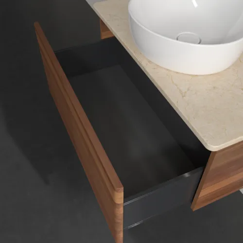 Bild von VILLEROY BOCH Antao Waschbeckenunterschrank, mit Beleuchtung, 1 Auszug, 800 x 360 x 500 mm, Front mit Struktur, Warm Walnut / Botticino #L30153HM
