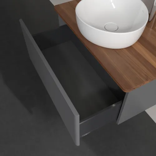 Bild von VILLEROY BOCH Antao Waschbeckenunterschrank, mit Beleuchtung, 1 Auszug, 800 x 360 x 500 mm, Front mit Struktur, Anthracite Matt Lacquer / Warm Walnut #L30152GK