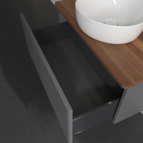 Bild von VILLEROY BOCH Antao Waschbeckenunterschrank, mit Beleuchtung, 1 Auszug, 800 x 360 x 500 mm, Front mit Struktur, Anthracite Matt Lacquer / Warm Walnut #L30152GK