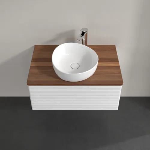 Bild von VILLEROY BOCH Antao Waschbeckenunterschrank, mit Beleuchtung, 1 Auszug, 800 x 360 x 500 mm, Front mit Struktur, Glossy White Lacquer / Warm Walnut #L30152GF
