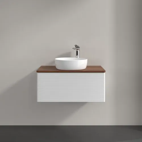 Bild von VILLEROY BOCH Antao Waschbeckenunterschrank, mit Beleuchtung, 1 Auszug, 800 x 360 x 500 mm, Front mit Struktur, Glossy White Lacquer / Warm Walnut #L30152GF
