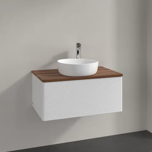 Bild von VILLEROY BOCH Antao Waschbeckenunterschrank, mit Beleuchtung, 1 Auszug, 800 x 360 x 500 mm, Front mit Struktur, Glossy White Lacquer / Warm Walnut #L30152GF