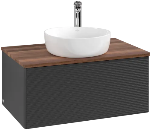 Obrázek VILLEROY BOCH Antao Vanity unit, with lighting, 1 pull-out compartment, 800 x 360 x 500 mm, Front with grain texture, Black Matt Lacquer / Warm Walnut #L30152PD
