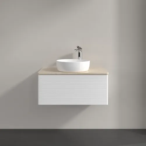 Bild von VILLEROY BOCH Antao Waschbeckenunterschrank, mit Beleuchtung, 1 Auszug, 800 x 360 x 500 mm, Front mit Struktur, White Matt Lacquer / Botticino #L30153MT