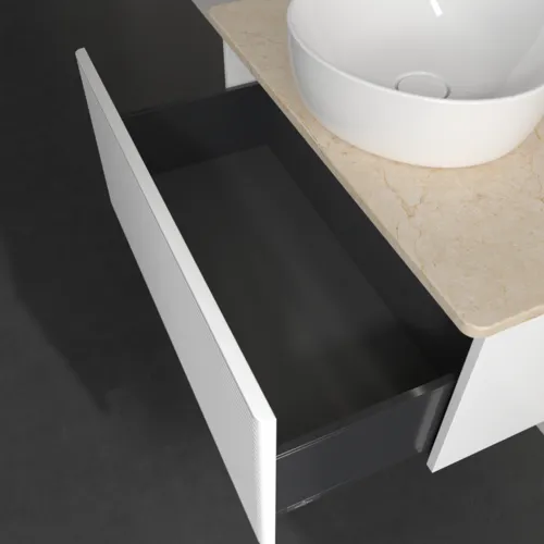 Bild von VILLEROY BOCH Antao Waschbeckenunterschrank, mit Beleuchtung, 1 Auszug, 800 x 360 x 500 mm, Front mit Struktur, White Matt Lacquer / Botticino #L30153MT