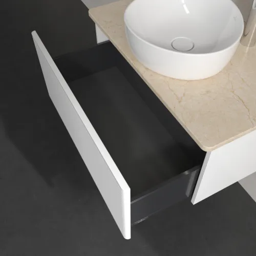 Bild von VILLEROY BOCH Antao Waschbeckenunterschrank, mit Beleuchtung, 1 Auszug, 800 x 360 x 500 mm, Front mit Struktur, White Matt Lacquer / Botticino #L30153MT