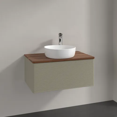 Bild von VILLEROY BOCH Antao Waschbeckenunterschrank, mit Beleuchtung, 1 Auszug, 800 x 360 x 500 mm, Front mit Struktur, Stone Grey Matt Lacquer / Warm Walnut #L30152HK