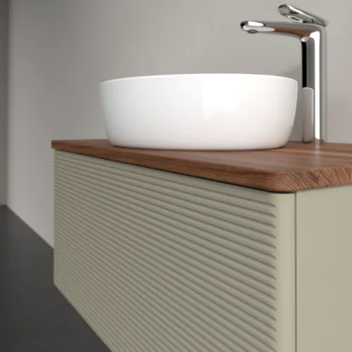 Bild von VILLEROY BOCH Antao Waschbeckenunterschrank, mit Beleuchtung, 1 Auszug, 800 x 360 x 500 mm, Front mit Struktur, Stone Grey Matt Lacquer / Warm Walnut #L30152HK