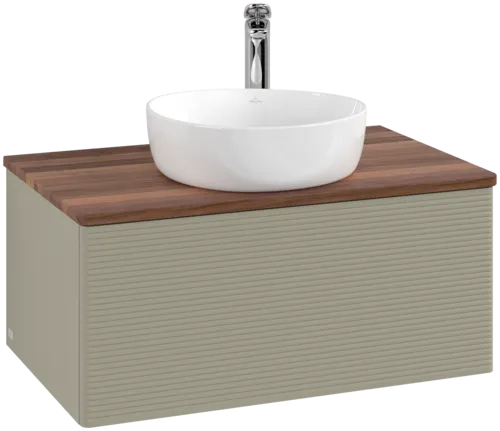 Picture of VILLEROY BOCH Antao Vanity unit, with lighting, 1 pull-out compartment, 800 x 360 x 500 mm, Front with grain texture, Stone Grey Matt Lacquer / Warm Walnut #L30152HK