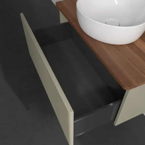 Bild von VILLEROY BOCH Antao Waschbeckenunterschrank, mit Beleuchtung, 1 Auszug, 800 x 360 x 500 mm, Front mit Struktur, Stone Grey Matt Lacquer / Warm Walnut #L30152HK