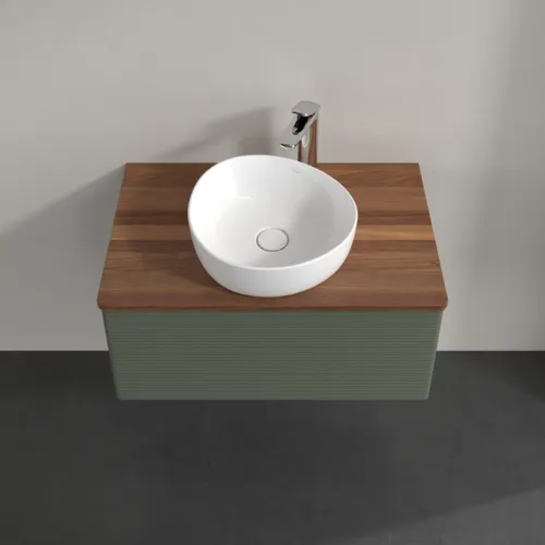 Bild von VILLEROY BOCH Antao Waschbeckenunterschrank, mit Beleuchtung, 1 Auszug, 800 x 360 x 500 mm, Front mit Struktur, Leaf Green Matt Lacquer / Warm Walnut #L30152HL