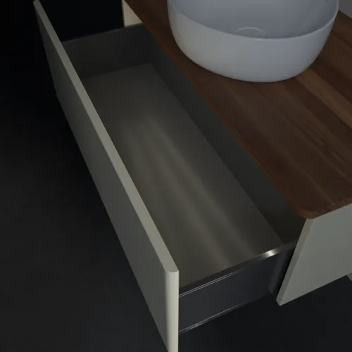 Picture of VILLEROY BOCH Antao Vanity unit, with lighting, 1 pull-out compartment, 1000 x 360 x 500 mm, Front without structure, Silk Grey Matt Lacquer / Warm Walnut #L31012HJ