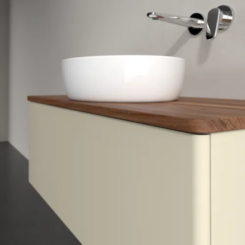 Picture of VILLEROY BOCH Antao Vanity unit, with lighting, 1 pull-out compartment, 1000 x 360 x 500 mm, Front without structure, Silk Grey Matt Lacquer / Warm Walnut #L31012HJ