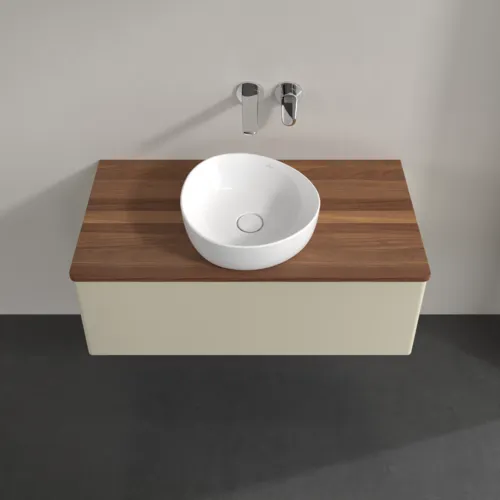 Picture of VILLEROY BOCH Antao Vanity unit, with lighting, 1 pull-out compartment, 1000 x 360 x 500 mm, Front without structure, Silk Grey Matt Lacquer / Warm Walnut #L31012HJ