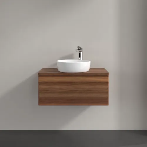 Bild von VILLEROY BOCH Antao Waschbeckenunterschrank, mit Beleuchtung, 1 Auszug, 800 x 360 x 500 mm, Front mit Struktur, Warm Walnut / Warm Walnut #L30152HM