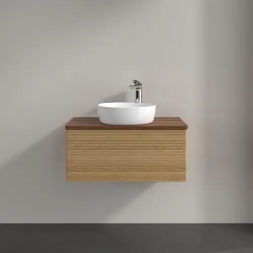 Bild von VILLEROY BOCH Antao Waschbeckenunterschrank, mit Beleuchtung, 1 Auszug, 800 x 360 x 500 mm, Front mit Struktur, Honey Oak / Warm Walnut #L30152HN