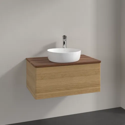 Bild von VILLEROY BOCH Antao Waschbeckenunterschrank, mit Beleuchtung, 1 Auszug, 800 x 360 x 500 mm, Front mit Struktur, Honey Oak / Warm Walnut #L30152HN