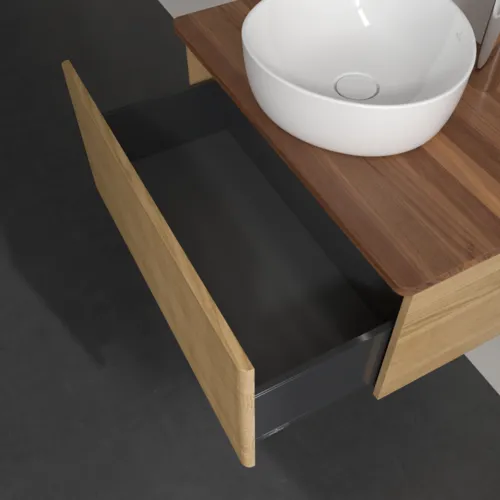Bild von VILLEROY BOCH Antao Waschbeckenunterschrank, mit Beleuchtung, 1 Auszug, 800 x 360 x 500 mm, Front mit Struktur, Honey Oak / Warm Walnut #L30152HN
