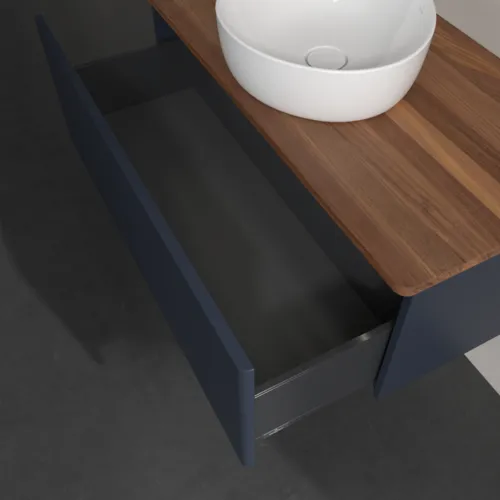 Bild von VILLEROY BOCH Antao Waschbeckenunterschrank, mit Beleuchtung, 1 Auszug, 1000 x 360 x 500 mm, Front ohne Struktur, Midnight Blue Matt Lacquer / Warm Walnut #L31012HG